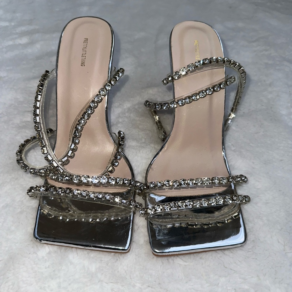 PrettyLittleThing Silver Rhinestone Heels